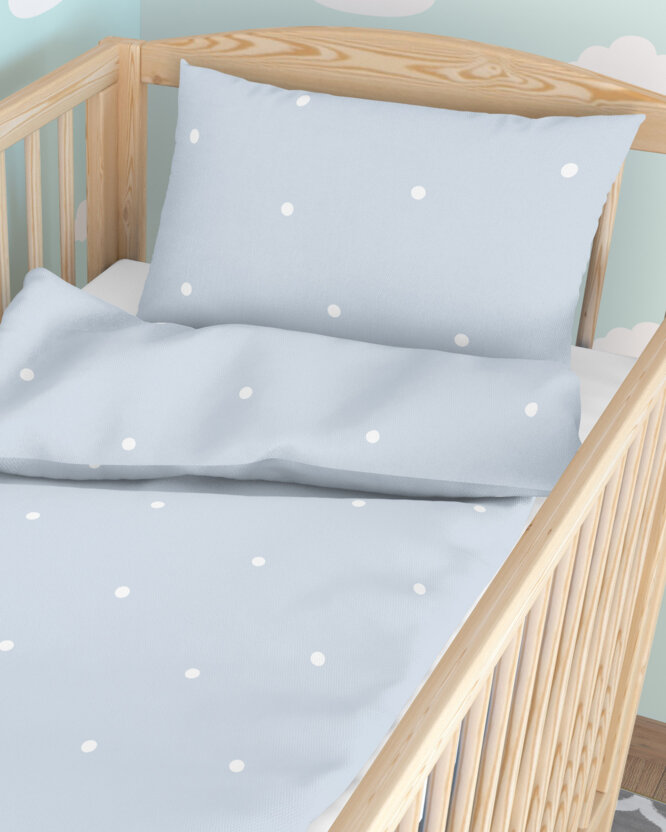 Katoenen dekbedovertrek voor babybedje - Stippen op hemelsblauw