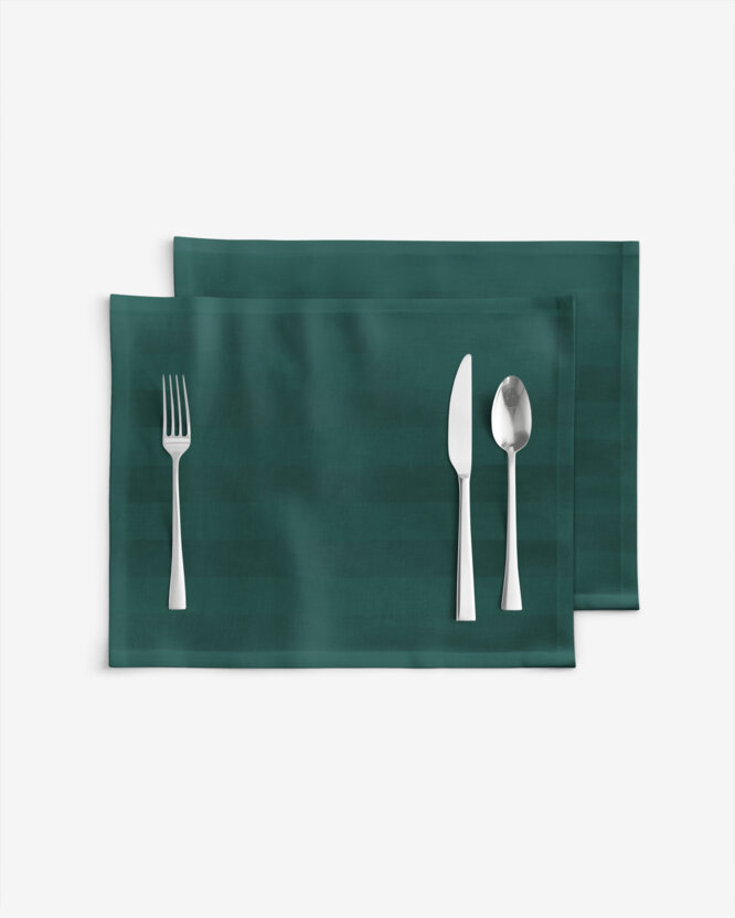 Damasten placemat - Donkergroene streepjes met satijnglans - set van 2 stuks