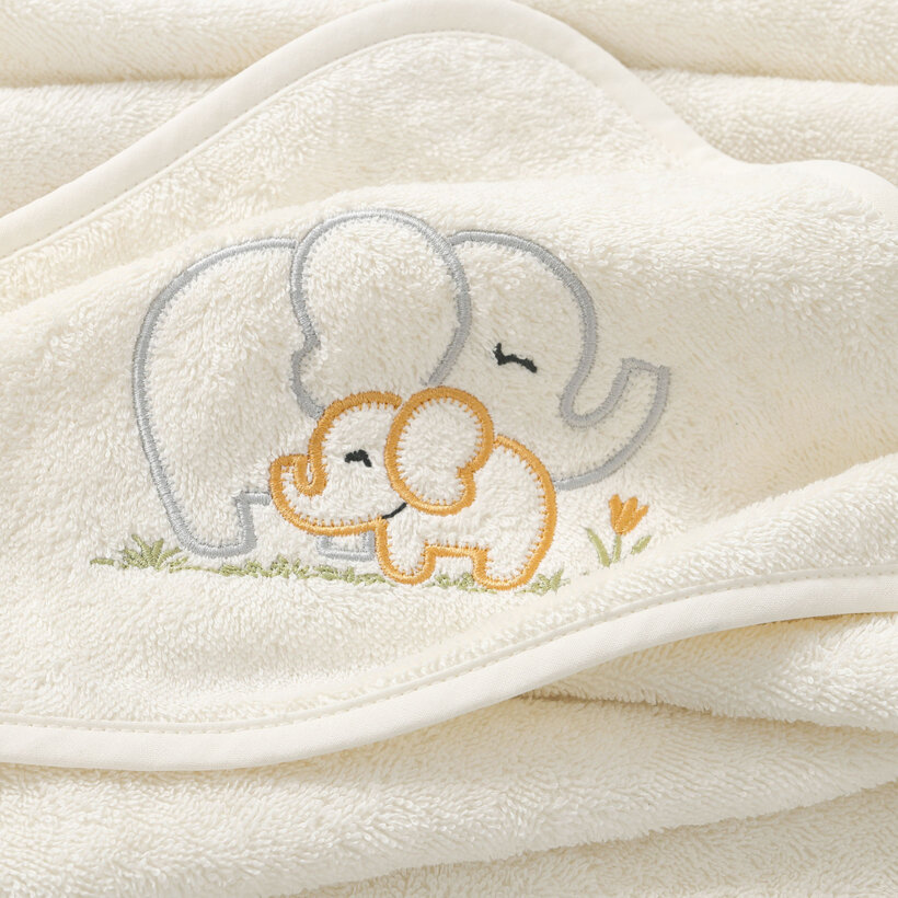 Baby badstof badhanddoek met capuchon - Olifantjes op crème