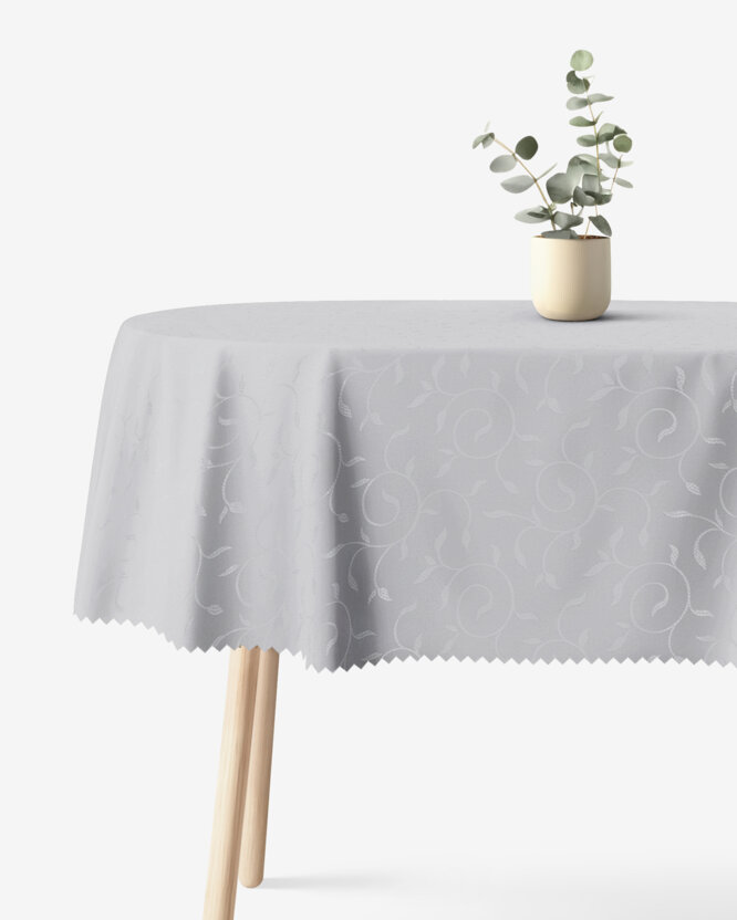 Feestelijk ovaal teflon tafelkleed - grijs met grote ornamenten