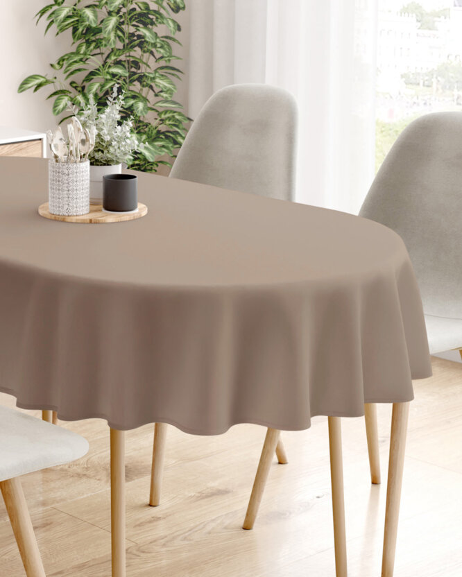 Ovaal tafelkleed 100% katoen renforcé - koffiebruin