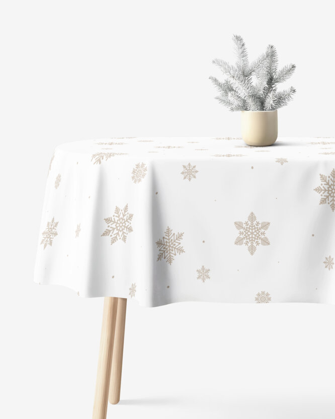 Ovaal tafelkleed 100% katoen renforcé - Sneeuwvlokken op wit