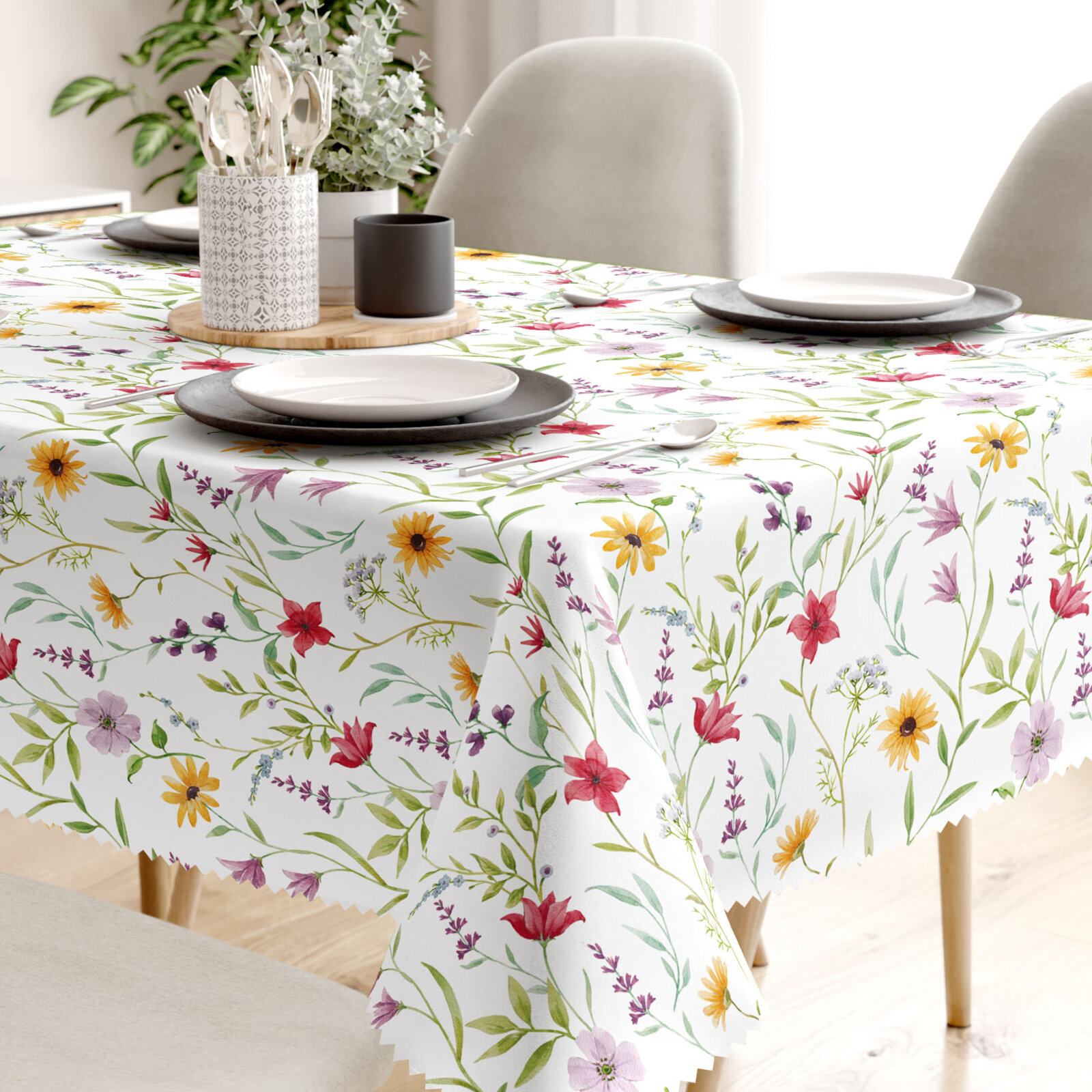 Hoekig teflon tafelkleed - Kleurrijke lentebloemen