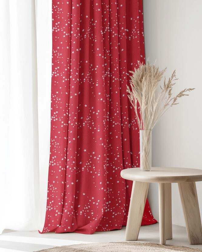 Decoratief gordijn Valencia - Sterretjes op rood