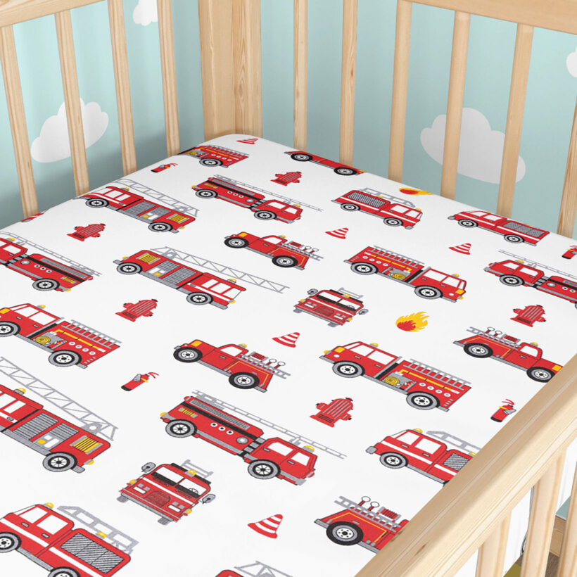 Katoenen hoeslaken voor een kinderbedje - Brandweerauto's