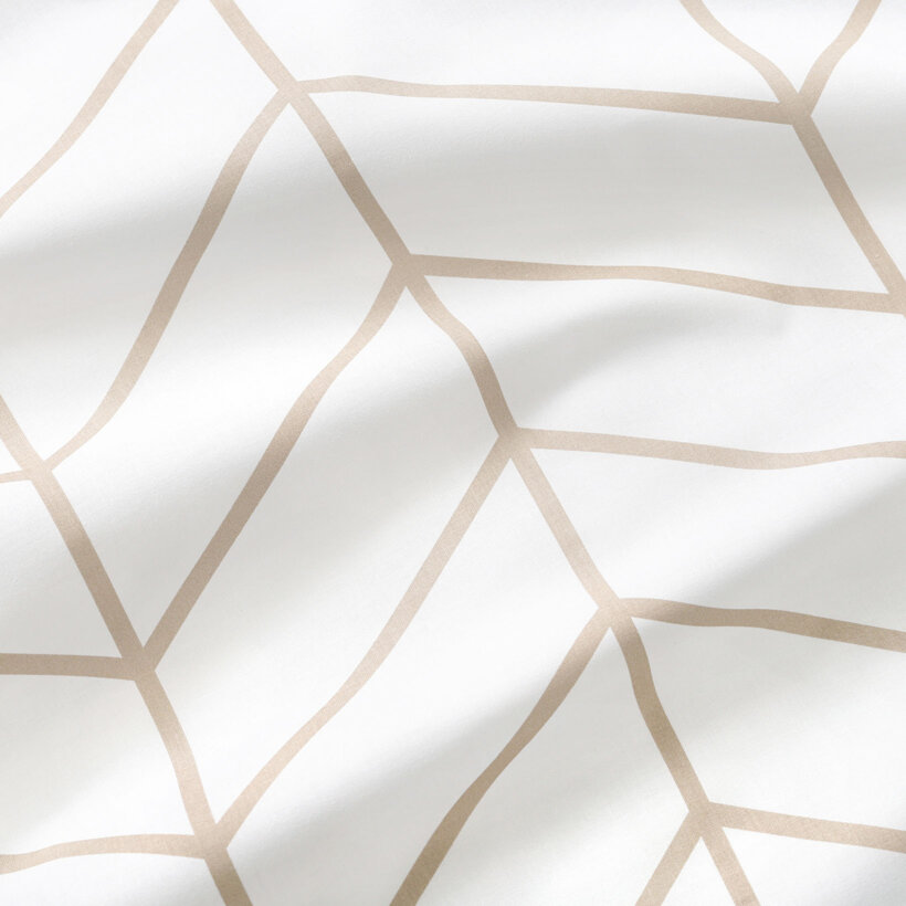 Katoenen gordijn - Beige zigzag op wit