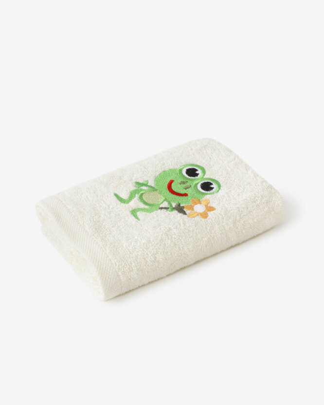 Kinder badstof handdoek - Kikkertje op crème