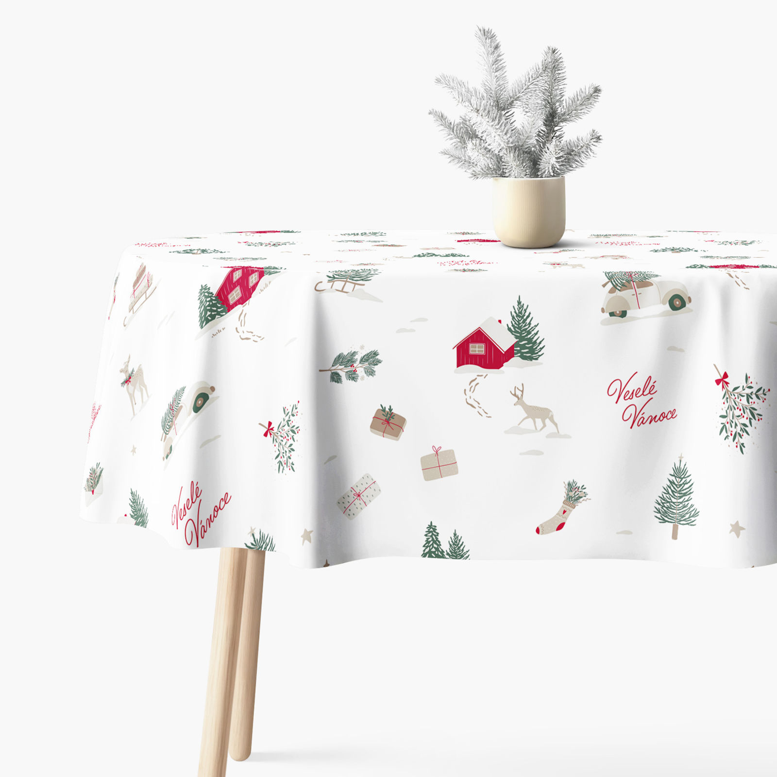 Kerst ovaal tafelkleed van stevig katoen - Tsjechische Kerst