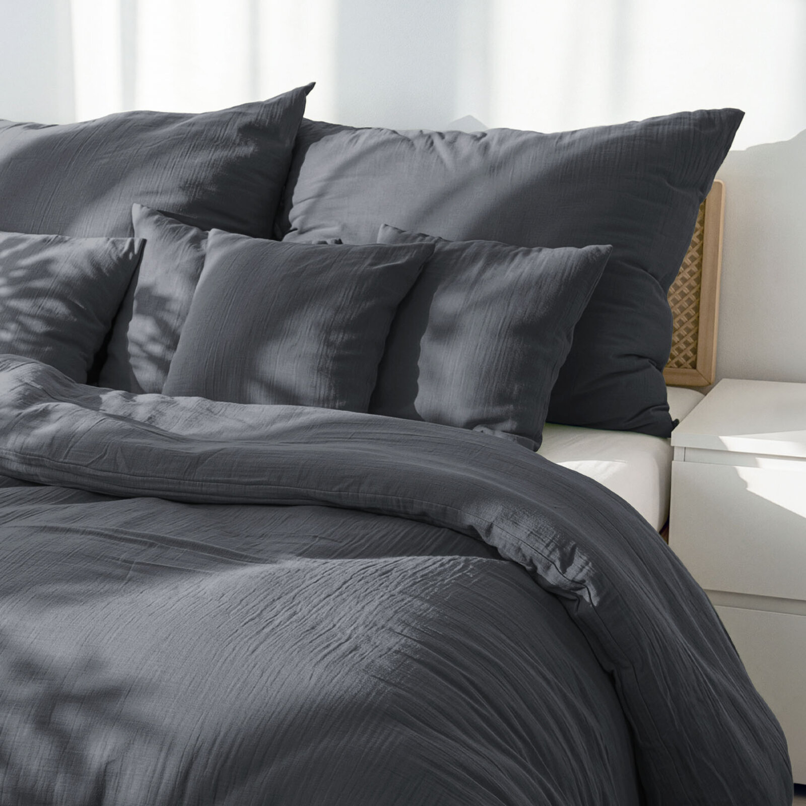 Mousseline beddengoed - antraciet