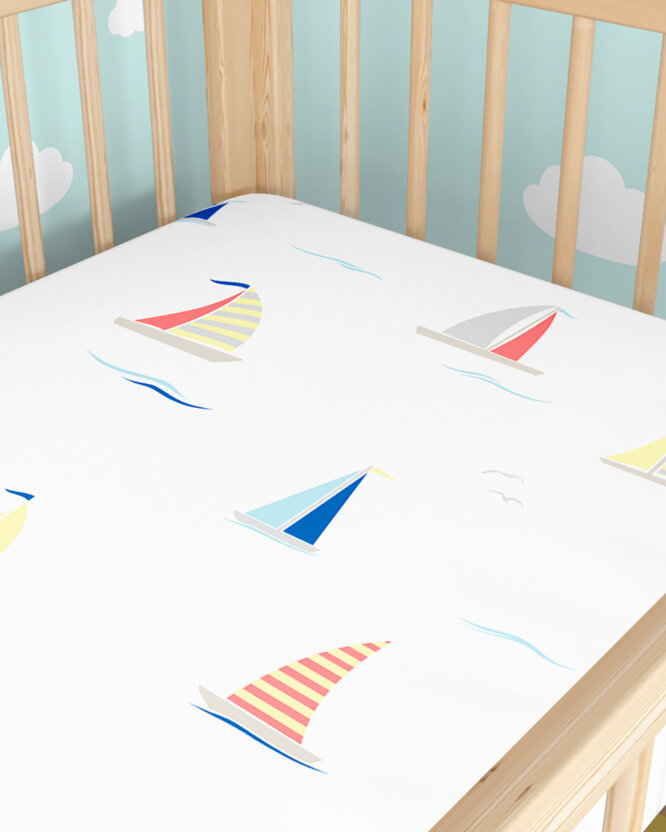 Katoenen hoeslaken voor een babybedje - Zeilboten