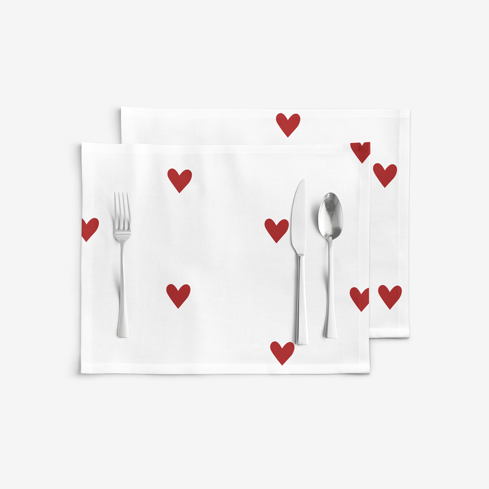 Placemat 100% katoen renforcé - Rode hartjes op wit - set van 2 stuks