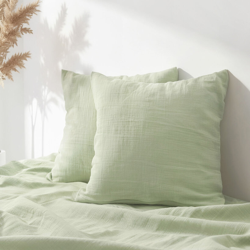 Mousseline kussensloop - licht saliegroen