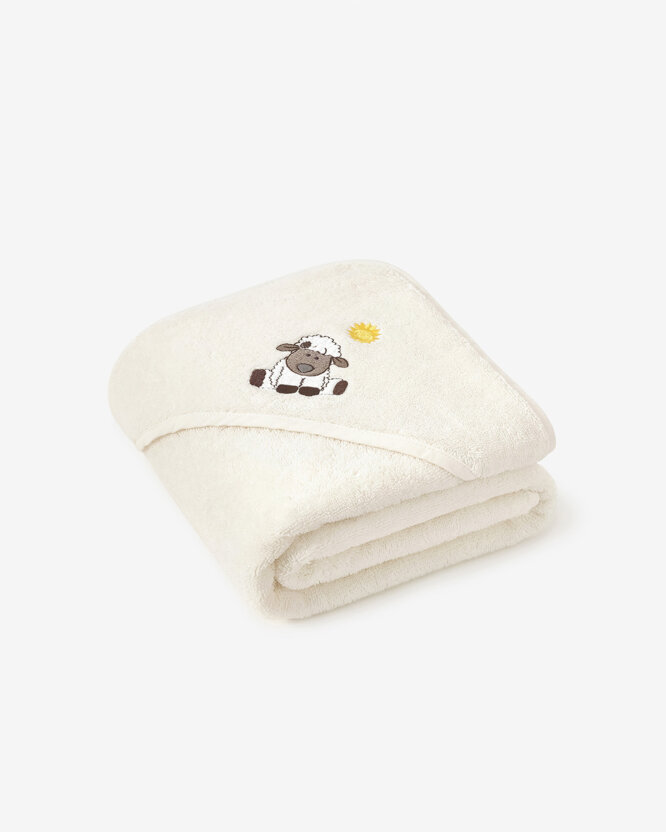 Baby badstof badhanddoek met capuchon - Schaapje op crème