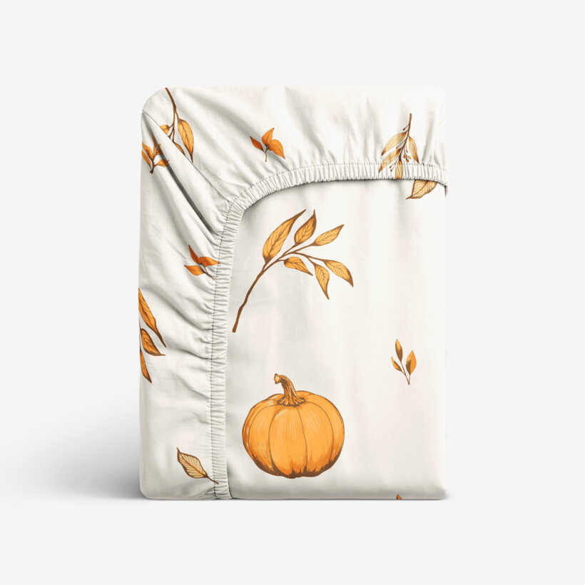 Katoenen hoeslaken - Herfst pompoenen en blaadjes