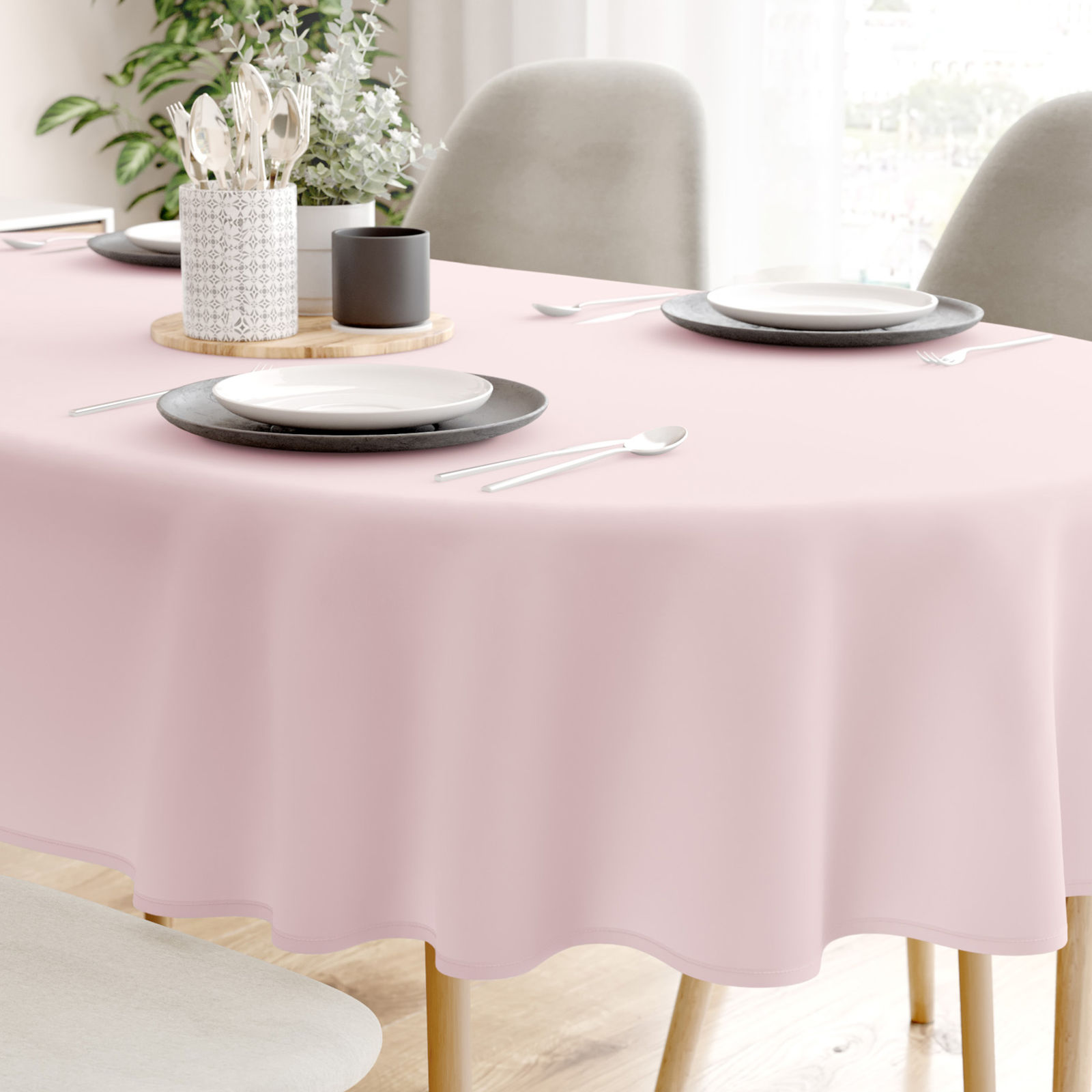 Ovaal tafelkleed 100% katoen renforcé - poederroze