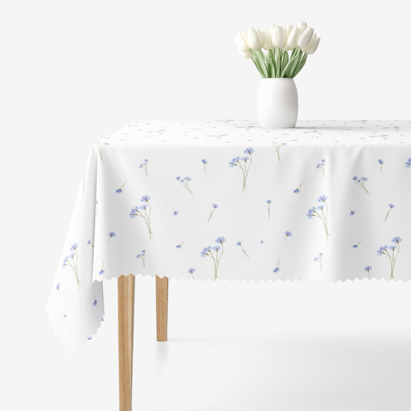 Hoekig teflon tafelkleed - Blauwe korenbloemen
