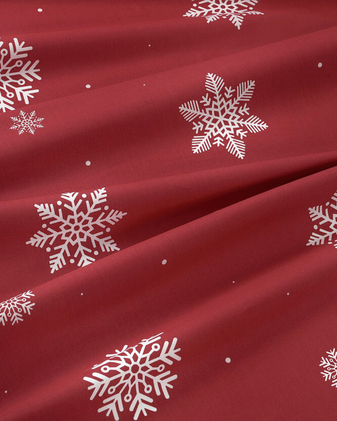 Rond tafelkleed 100% katoen renforcé - Sneeuwvlokken op rood