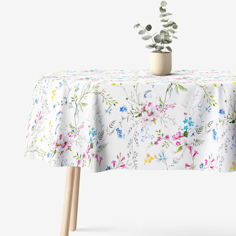 Ovaal tafelkleed 100% katoen renforcé - Geschilderde veldbloemen