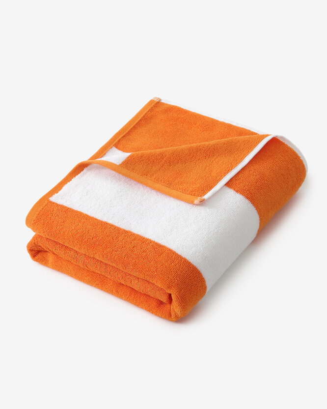 Strandbadhanddoek - Oranje neon met witte strepen