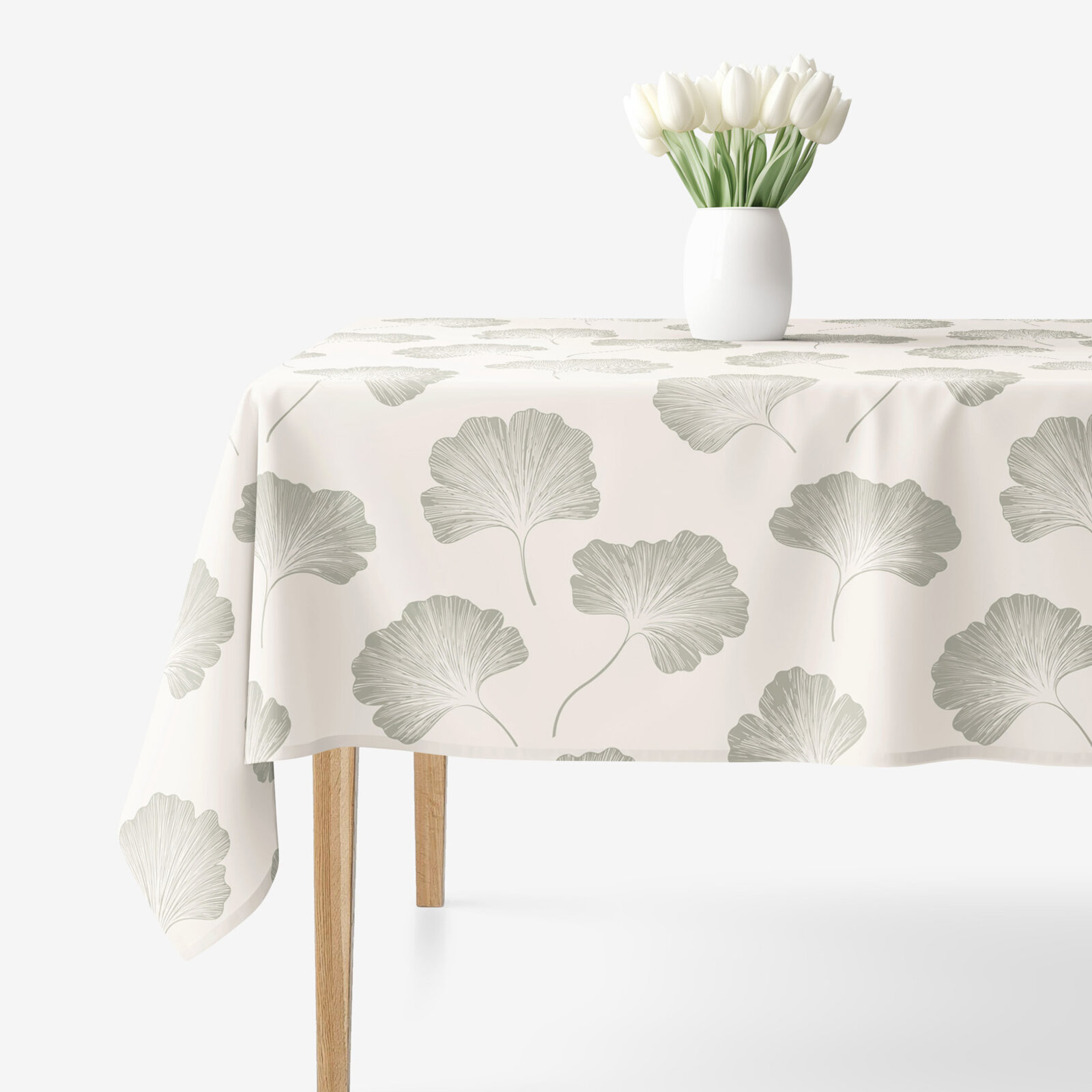 Hoekig tafelkleed 100% katoen renforcé - Bladeren ginkgo