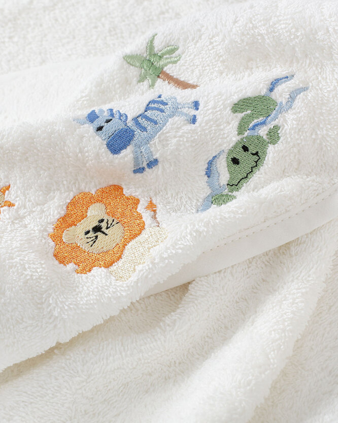 Kinder badstof badhanddoek met capuchon - Safari op wit