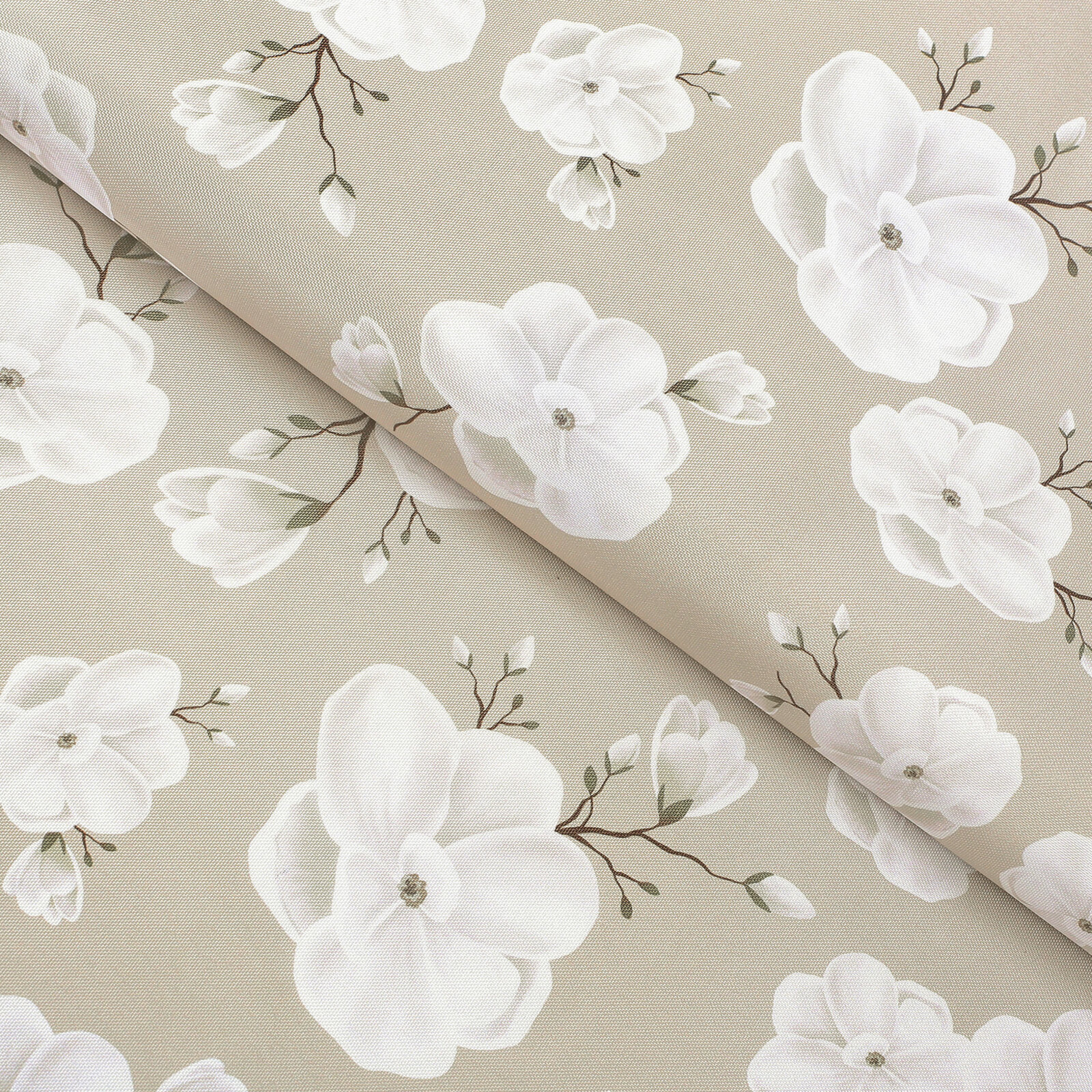 Stof met tefloncoating voor tafelkleden - Witte bloemen