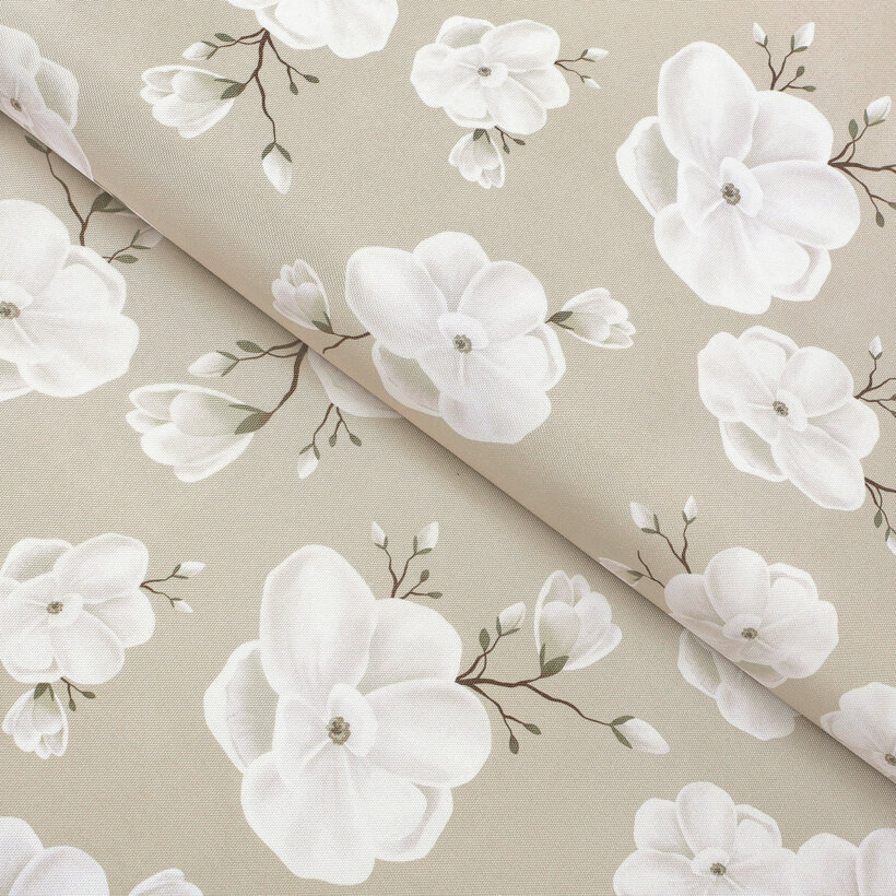 Stof met tefloncoating voor tafelkleden - Witte bloemen
