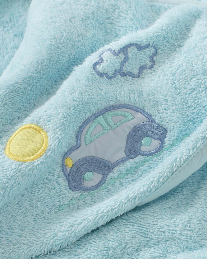 Kinder badstof badhanddoek met capuchon - Auto op blauw