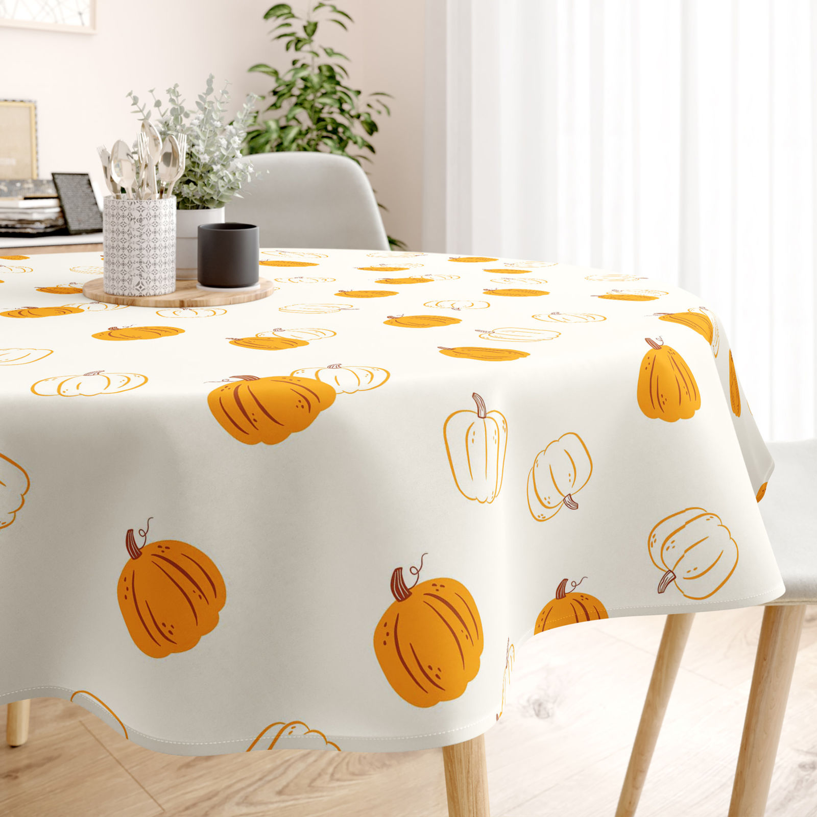 Rond tafelkleed 100% katoen renforcé - Herfst pompoen