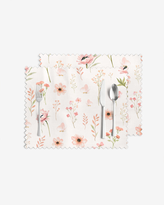 Tafelplacemat teflon - Roze bloemen - set van 2 stuks