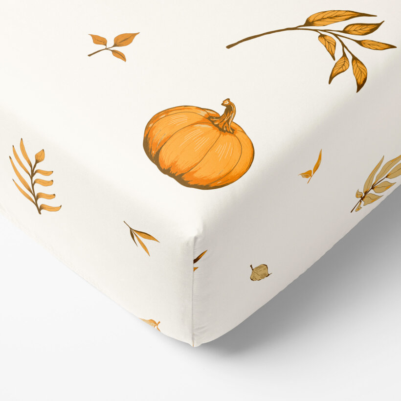 Katoenen hoeslaken - Herfst pompoenen en blaadjes