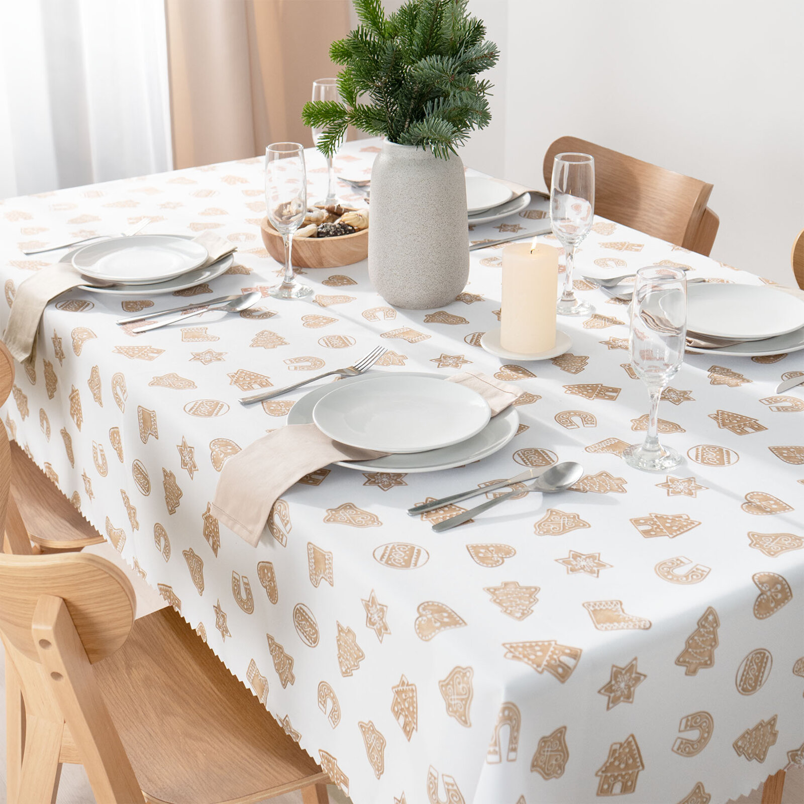 Kerst hoekig teflon tafelkleed - Peperkoek