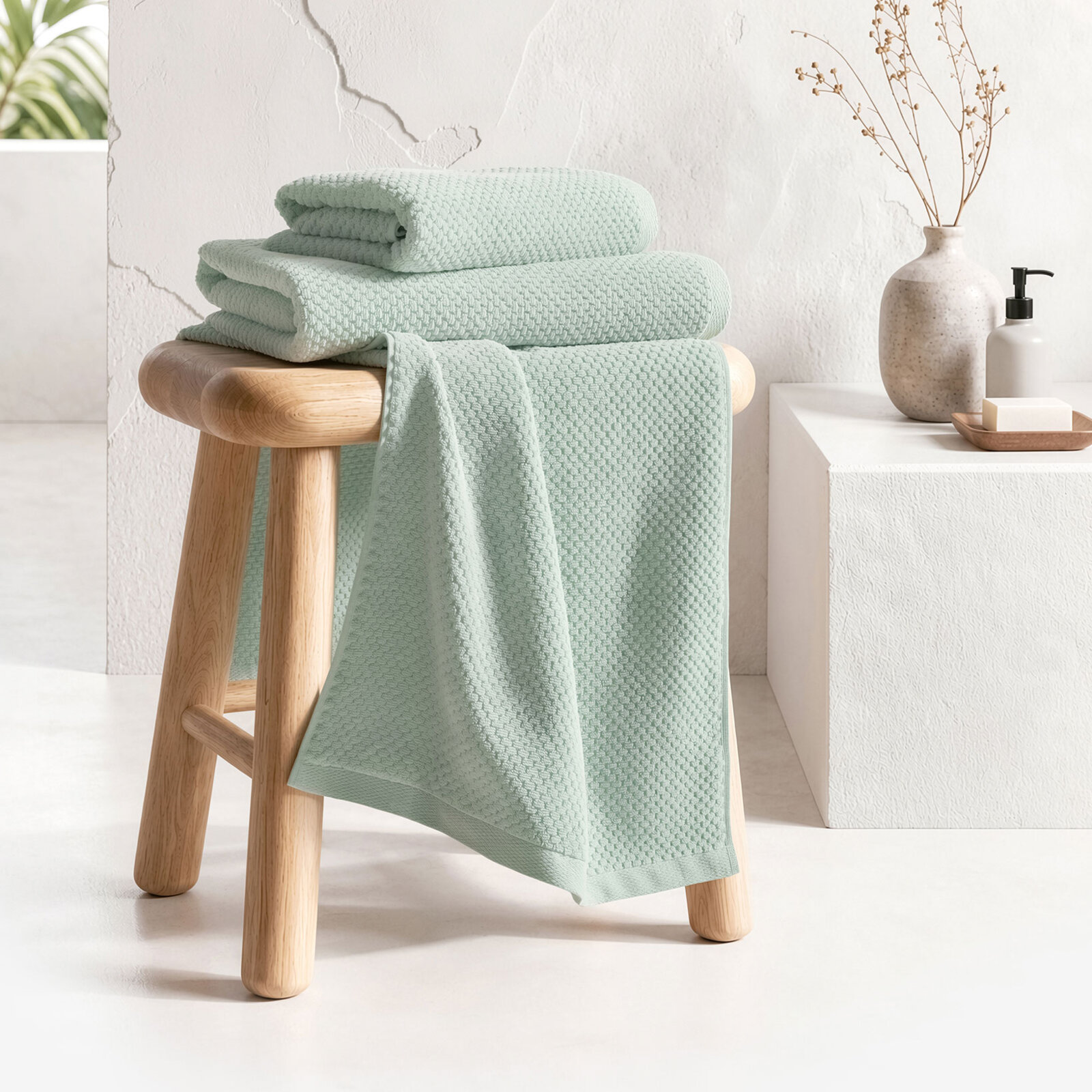 Katoenen badstof handdoek / badhanddoek Micro Pure - eucalyptus