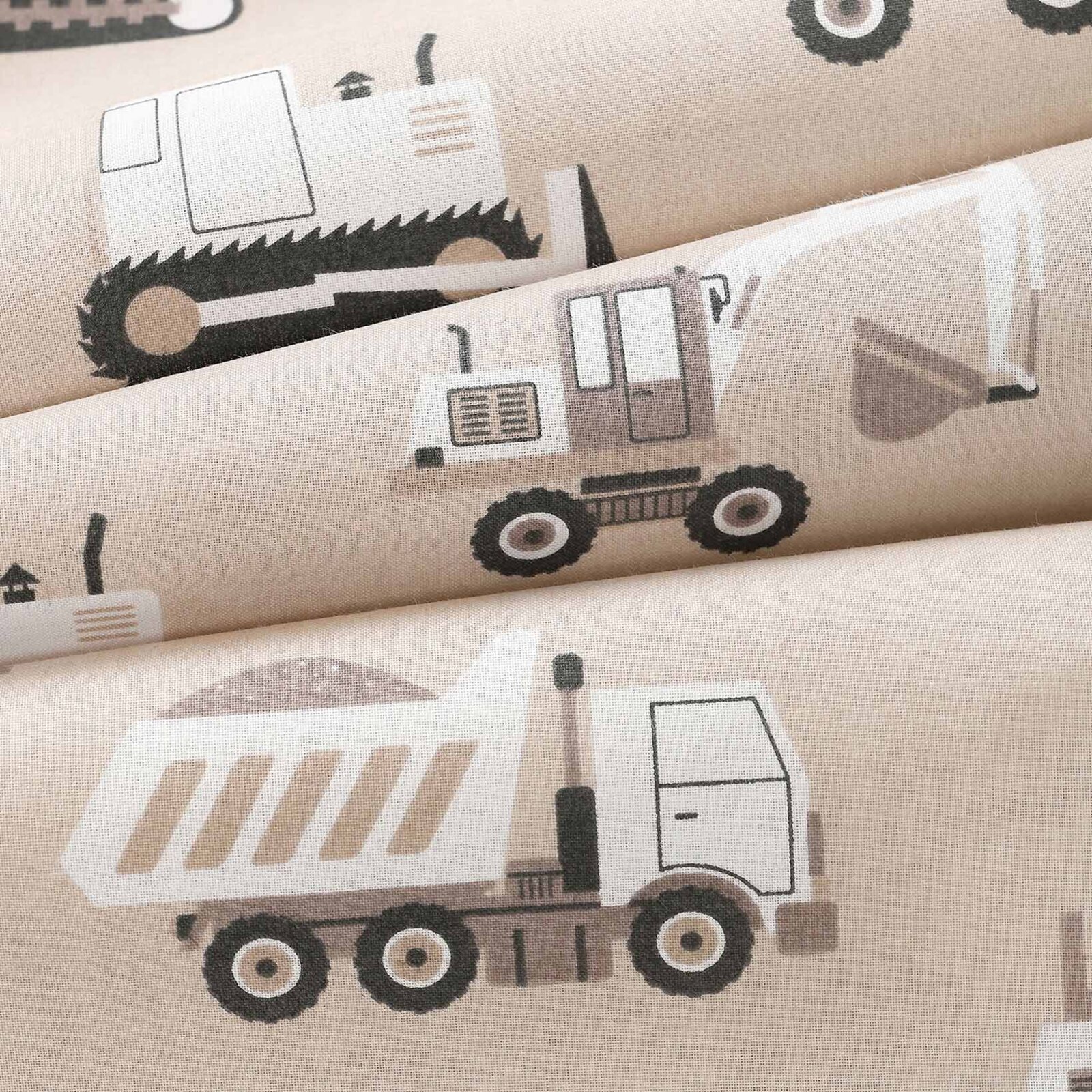 Katoenen hoeslaken voor het kinderbedje - Vrachtwagens en graafmachines op beige