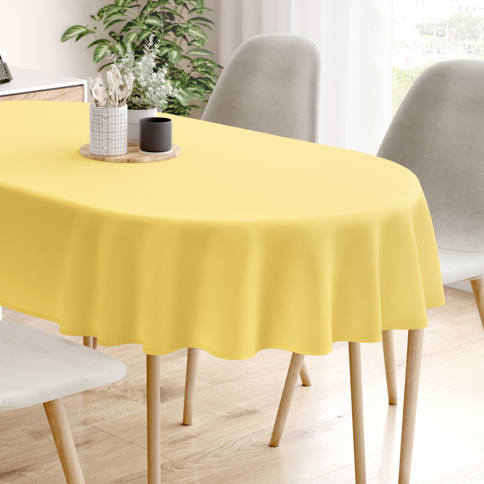 Ovaal tafelkleed 100% katoen renforcé - geel