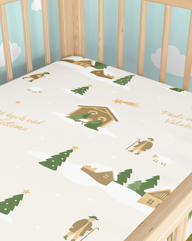 Kerst katoenen hoeslaken voor het babybedje - Pásli ovce Valaši