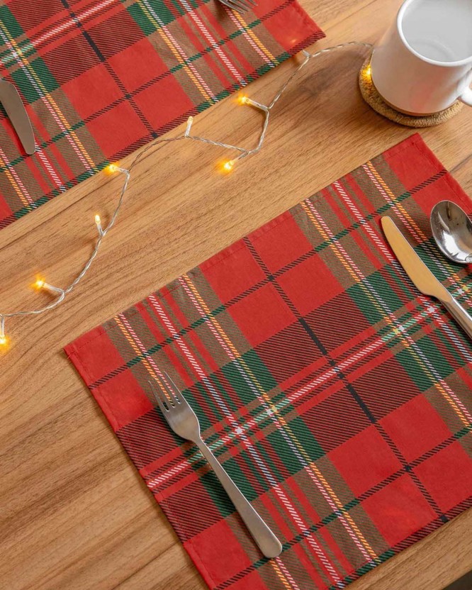 Placemat voor de tafel 100% katoen renforcé - Rood ruitje - set 2 stuks