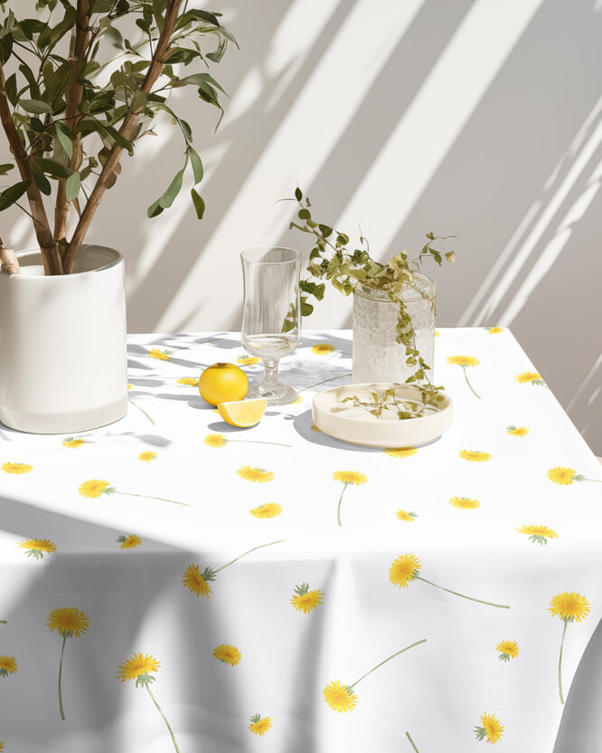 Hoekig tafelkleed 100% katoen renforcé - Paardenbloemen