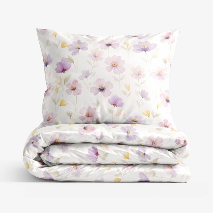 Beddengoed van katoensatijn - Paarse bloemen