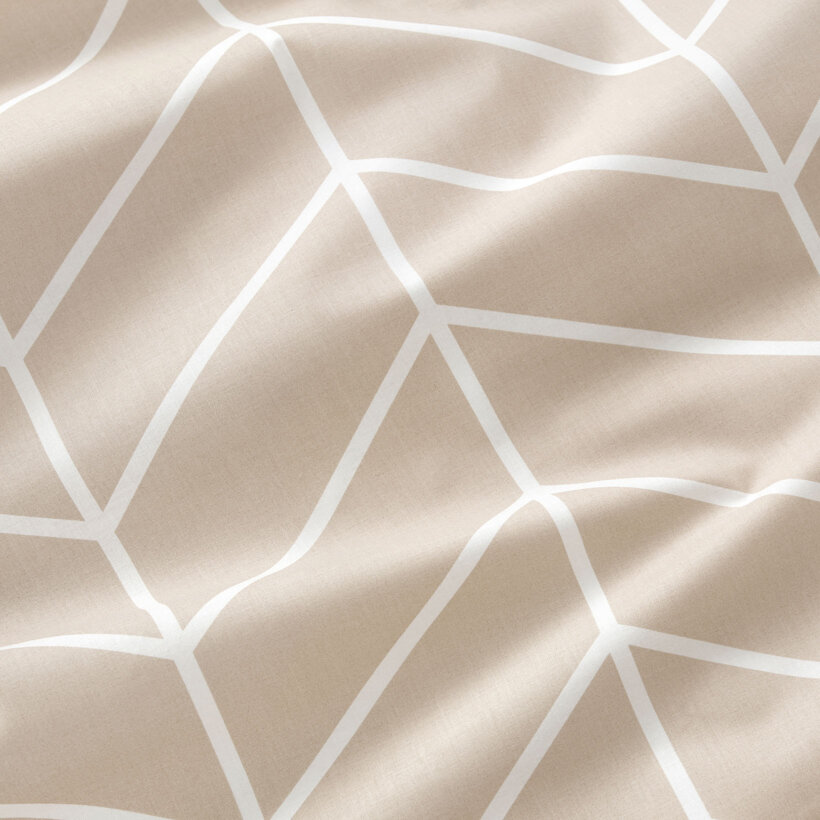 Katoenen hoeslaken - Witte zigzag op beige