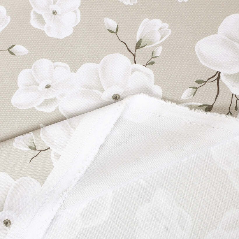 Stof met tefloncoating voor tafelkleden - Witte bloemen