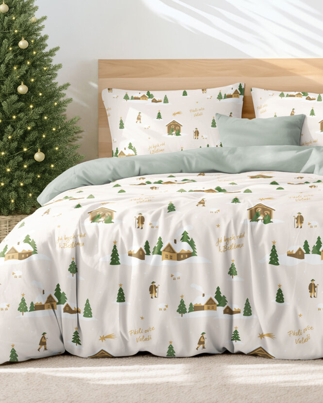 Kerst katoenen beddengoed Duo - Pásli ovce Valaši met saliegroen