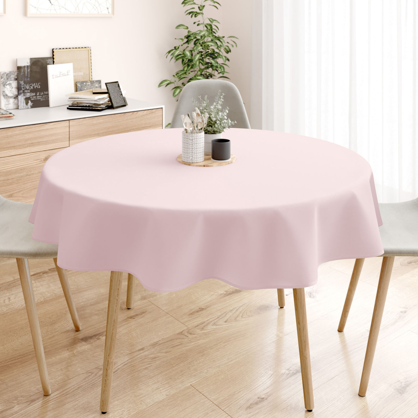 Rond tafelkleed 100% katoen renforcé - poederroze