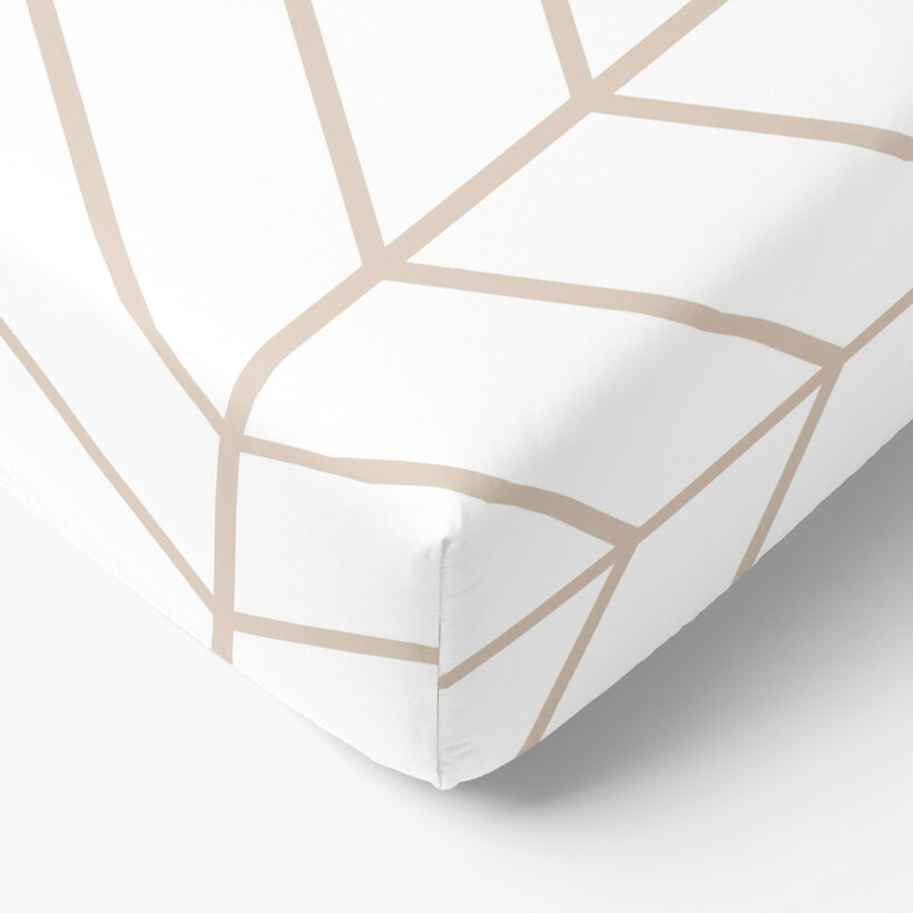 Katoenen hoeslaken - Beige zigzag op wit