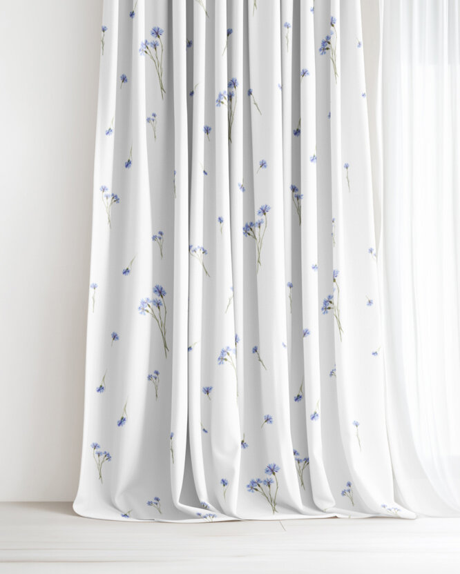 Decoratief gordijn Luca - Blauwe korenbloemen