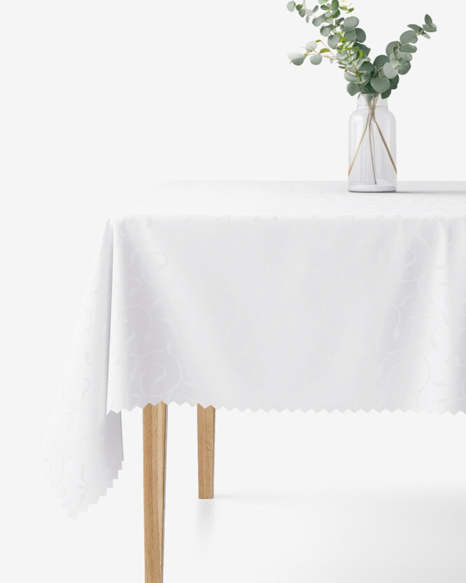 Feestelijk hoekig teflon tafelkleed - wit met grote ornamenten
