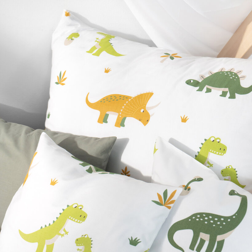 Katoenen kussensloop voor kinderen - Dinosaurus avontuur