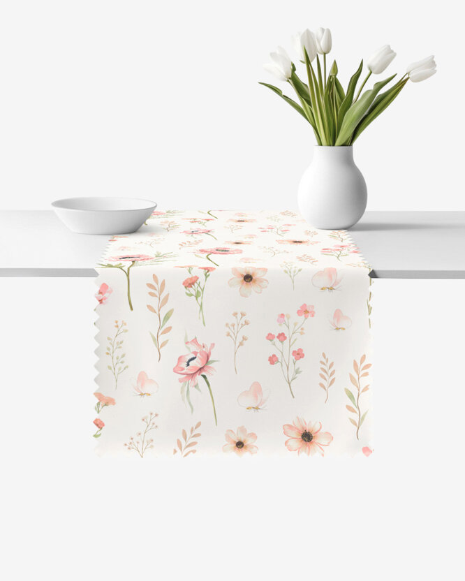 Tafelloper teflon - Roze bloemen