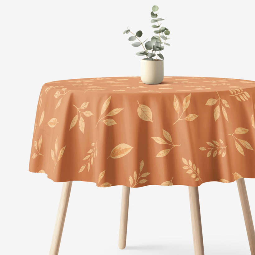 Rond tafelkleed 100% katoen - Oranje herfstblaadjes