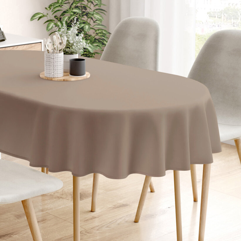 Ovaal tafelkleed 100% katoen renforcé - koffiebruin
